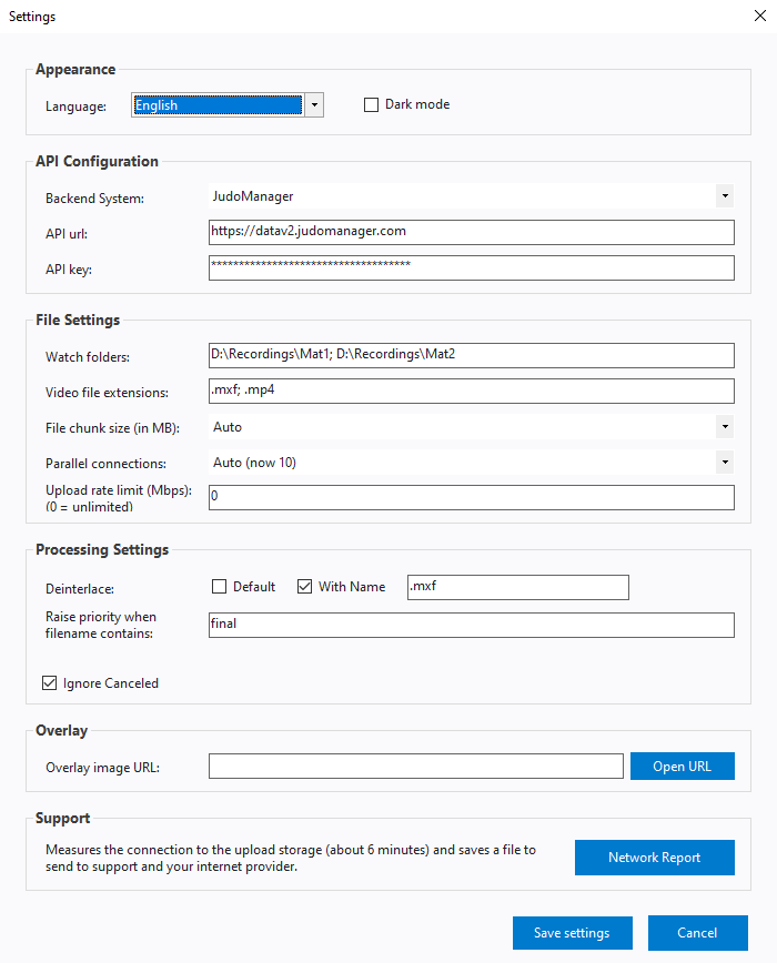 The Settings dialog