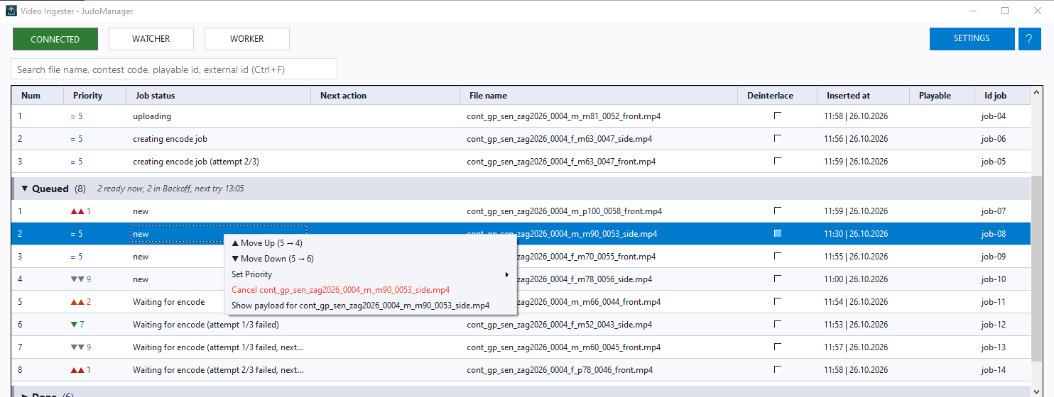 The job context menu