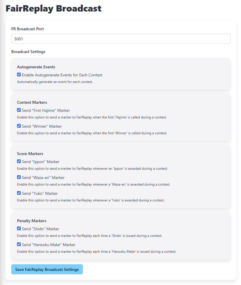 FairReplay Broadcast Settings